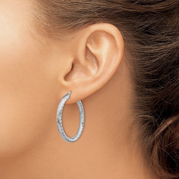 14k 4x30mm White Gold Diamond-cut Round Hoop Earrings 41.25 L x 39.75 mm W